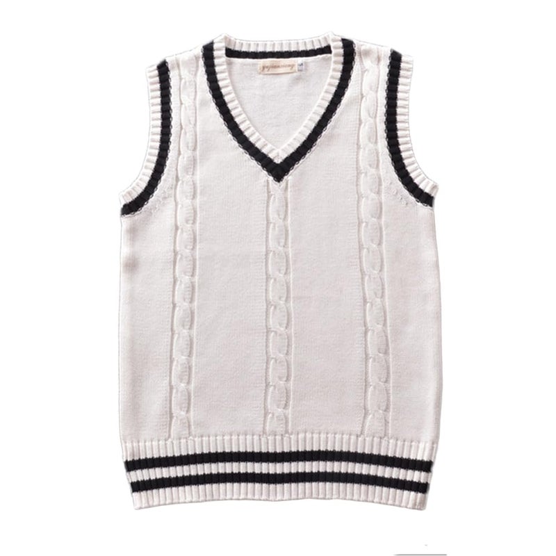 Betonsa Men Women Knitted Cotton V-Neck Vest JK Uniform Pullover Sleeveless Sweater School Cardigan - Image 1